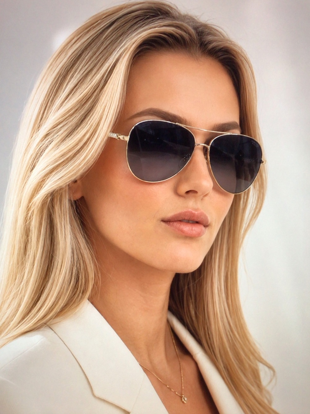 Auth CHANEL Gold Frame Sunglasses with Gradient Black Lenses